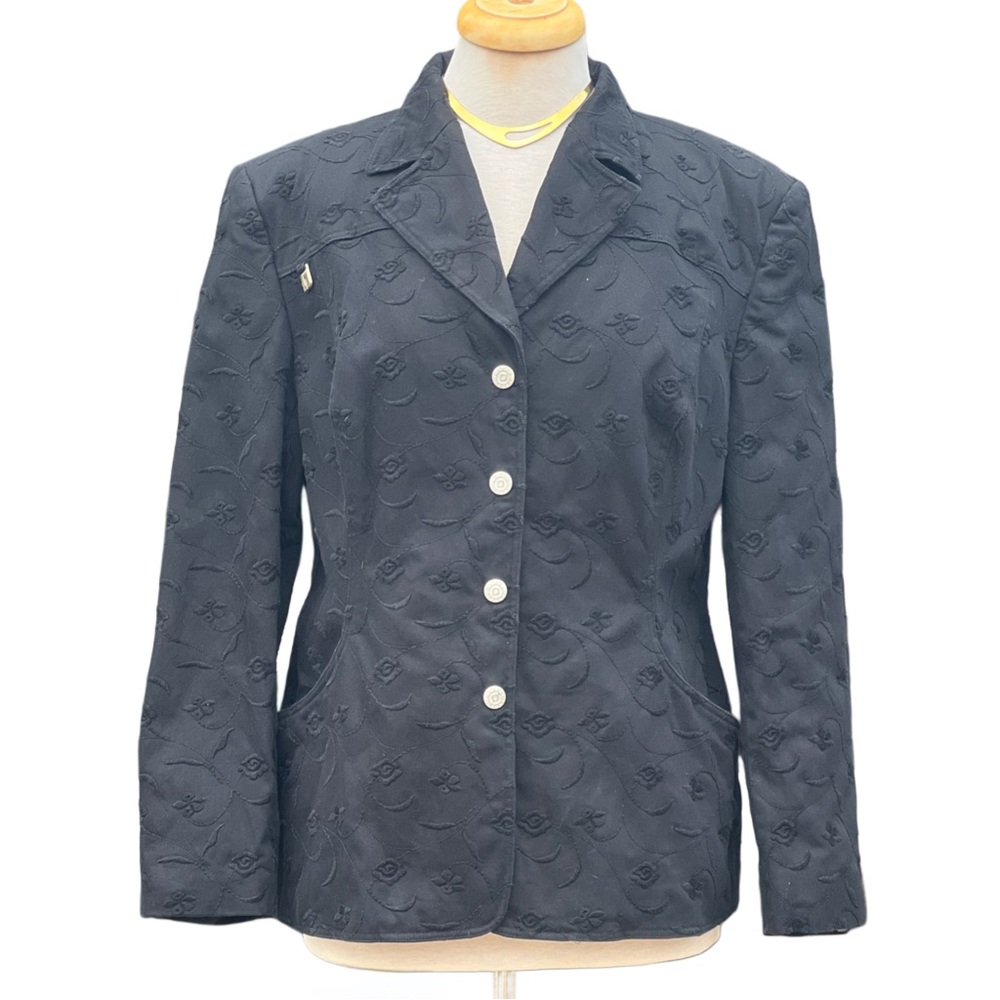 Vintage Laurel by Escada Black Floral Embroidered Denim Jacket – Size 44